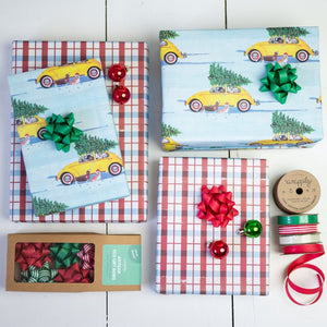 Christmas VW Snow Dogs/ Portland Plaid -Double-sided Eco Wrapping Paper for Holidays