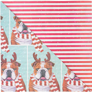 Bulldog in Antlers/ Red Stripe Double-sided Eco Wrapping Paper for Holiday Gifting