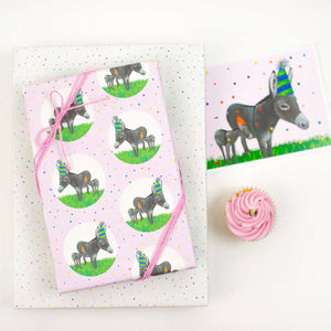 Donkey Confetti Reversible Birthday Wrapping Paper, 3 sheets