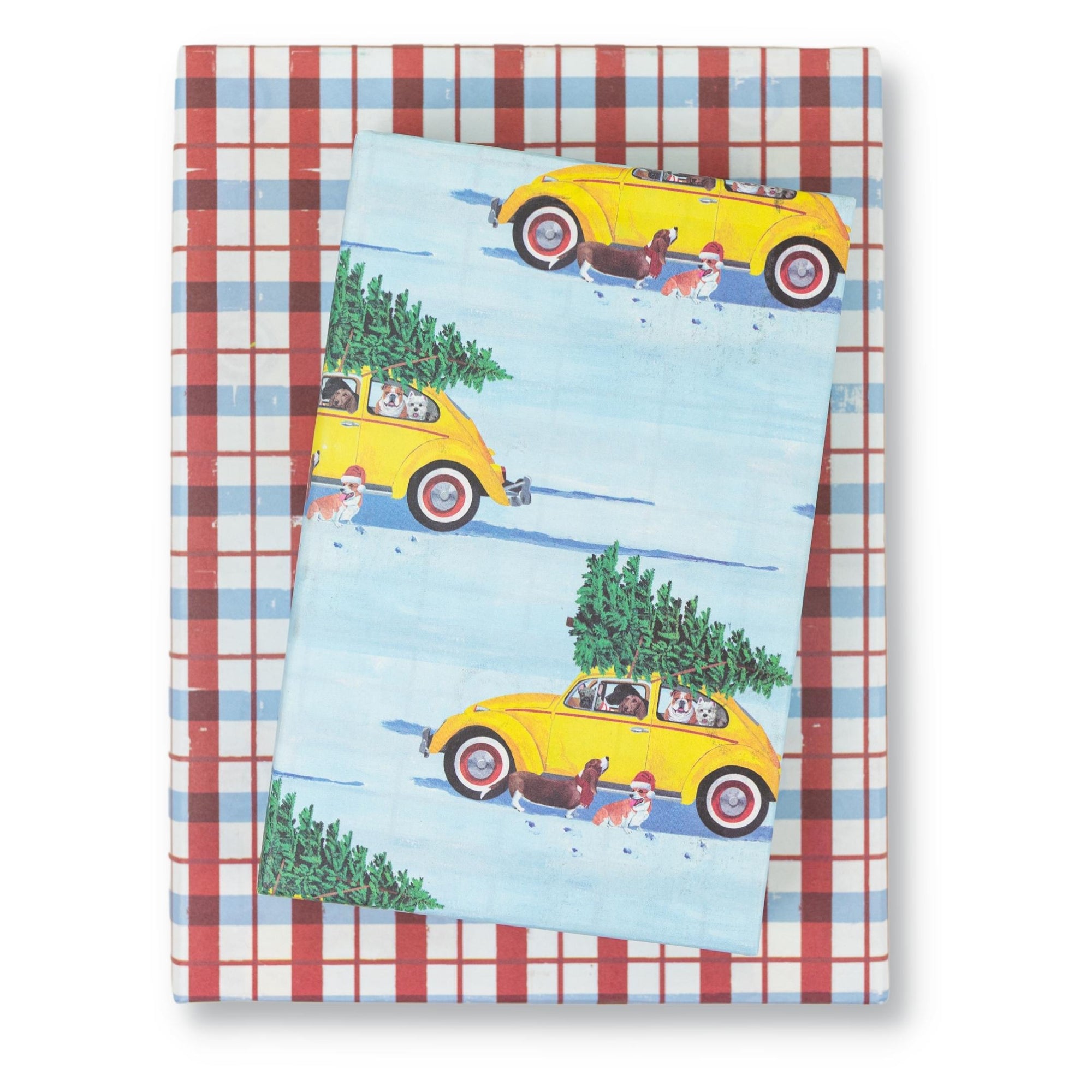 Christmas VW Snow Dogs/ Portland Plaid -Double-sided Eco Wrapping Paper for Holidays