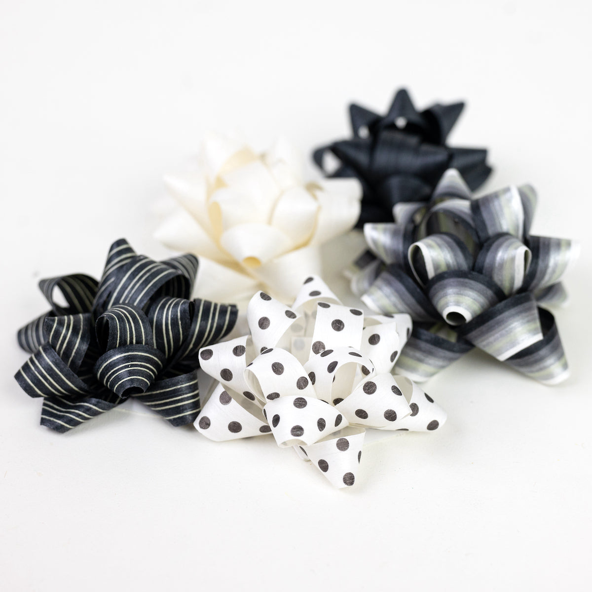 Black & White Mix - Natural Cotton Gift Bows, Pack of 5