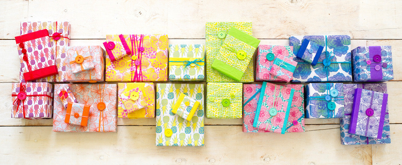 Gift Wrapping with Buttons - Gifts in a Rainbow