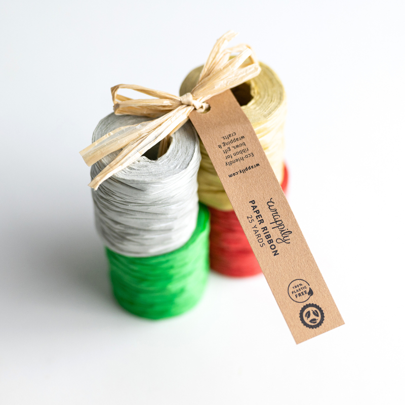 Eco-friendly Cotton Ribbon in Green & White Stripe - Wrappily