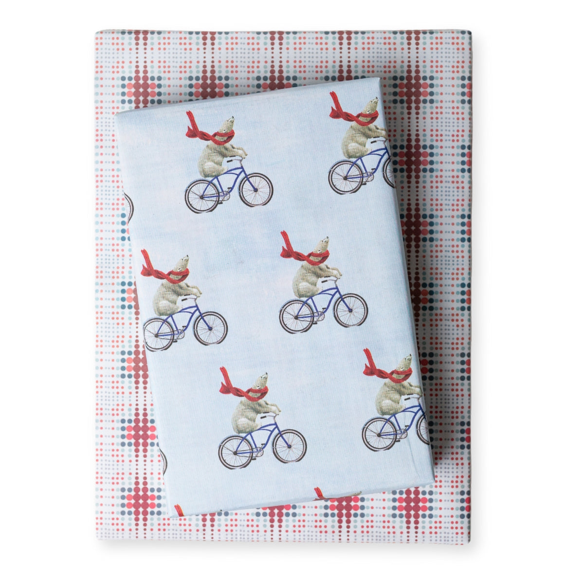 Polar Bear in Red Scarf Eco Holiday Gift Wrapping Paper - Reversible Patterns