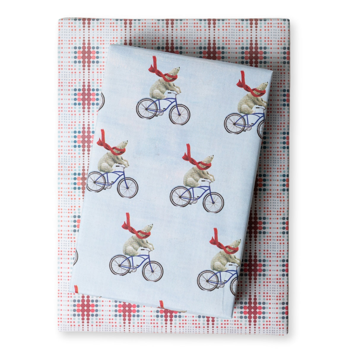 Polar Bear in Red Scarf Eco Holiday Gift Wrapping Paper - Reversible Patterns