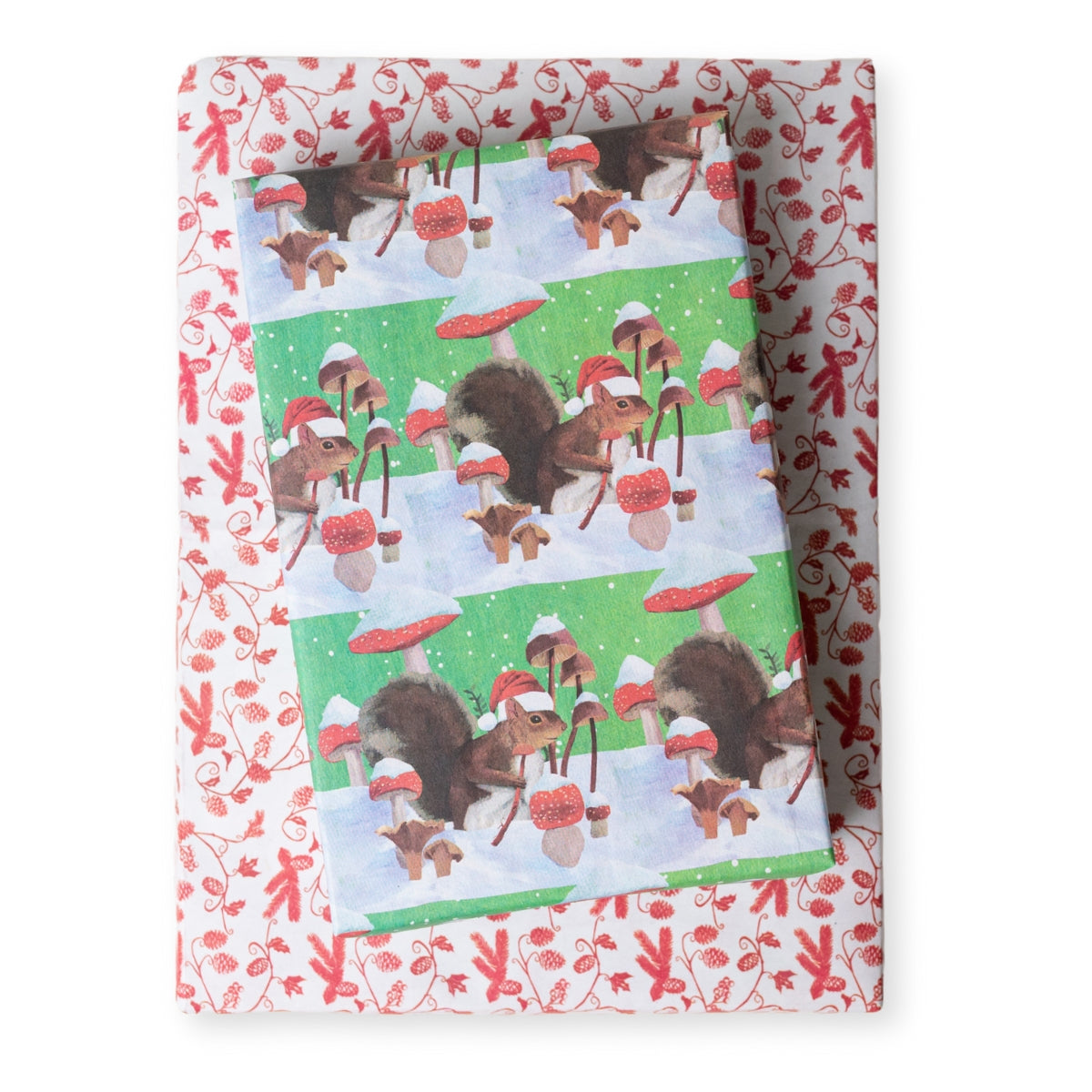 Holiday Squirrel & Mushrooms Double-sided Eco Wrapping Paper