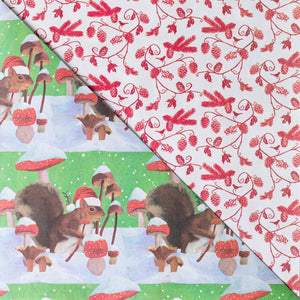 Holiday Squirrel & Mushrooms Double-sided Eco Wrapping Paper