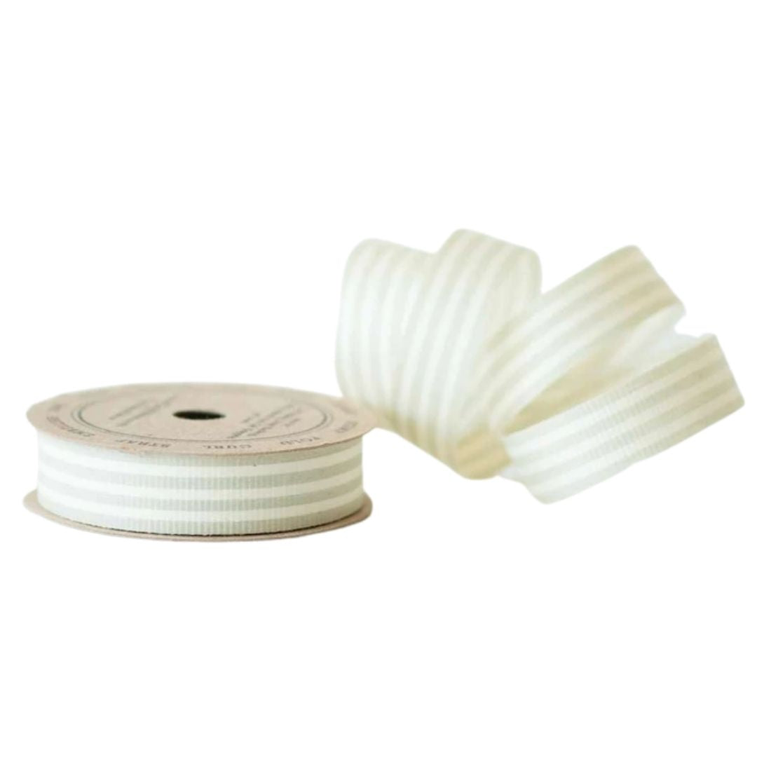 Grey and Cream Stripe - Cotton Curling Ribbon