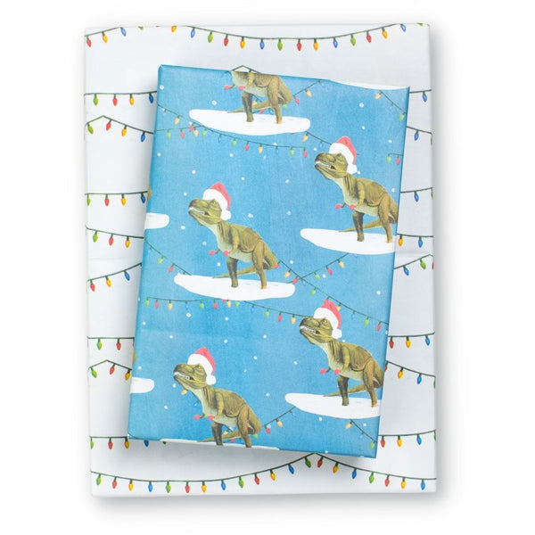 Kids Christmas Wrapping Paper Dino Lights By Allport Editions Wrappily