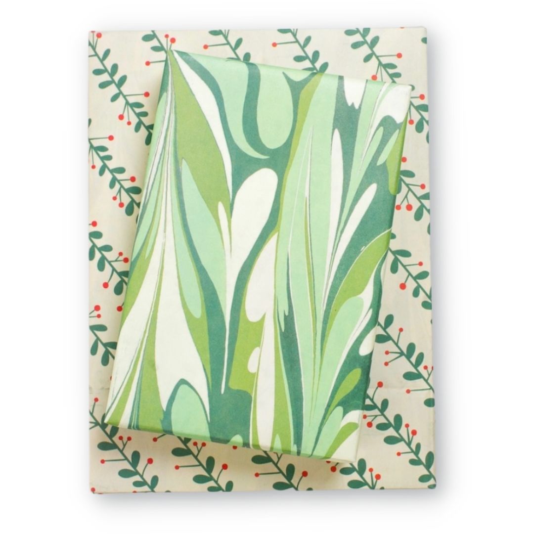 Marbled/ Mistletoe - Reversible Eco Wrapping Paper by Wrappily