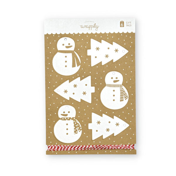 Snow Scenes Pop-Out Kraft Gift Tags & Twine - Wrappily
