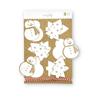 Snow Scenes Pop-Out Kraft Gift Tags & Twine - Wrappily