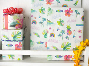 ALOHA Fun/ Stringing Lei - Double-sided Eco Wrapping Paper for Everyday Gifting