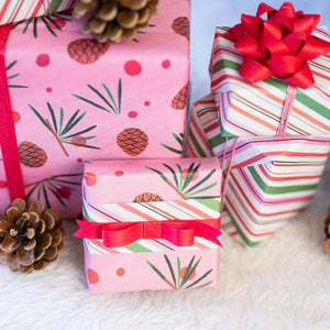 Pink Pinecone Wrappily Eco Wrapping Paper for the holidays