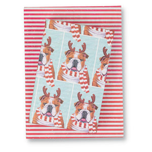 Bulldog in Antlers/ Red Stripe Double-sided Eco Wrapping Paper for Holiday Gifting