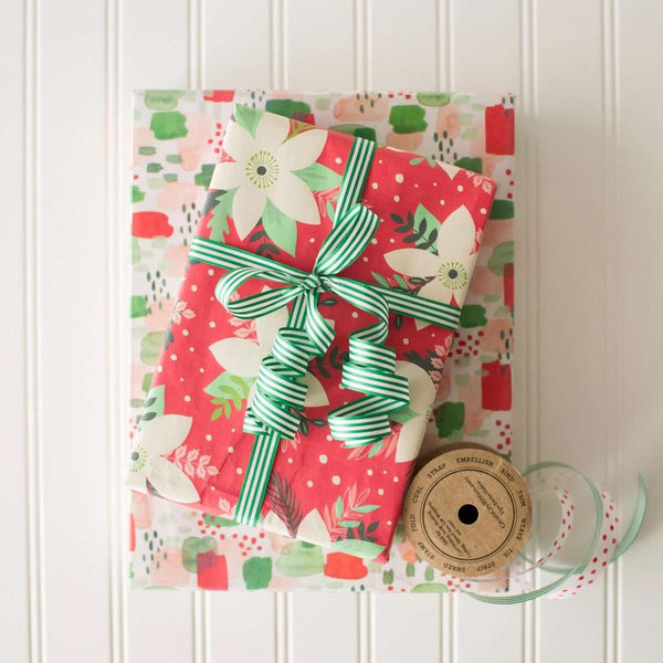 Holiday Wrapping Paper Poinsettia Christmas Flower Holiday Gift Wrap 3  Sheets 