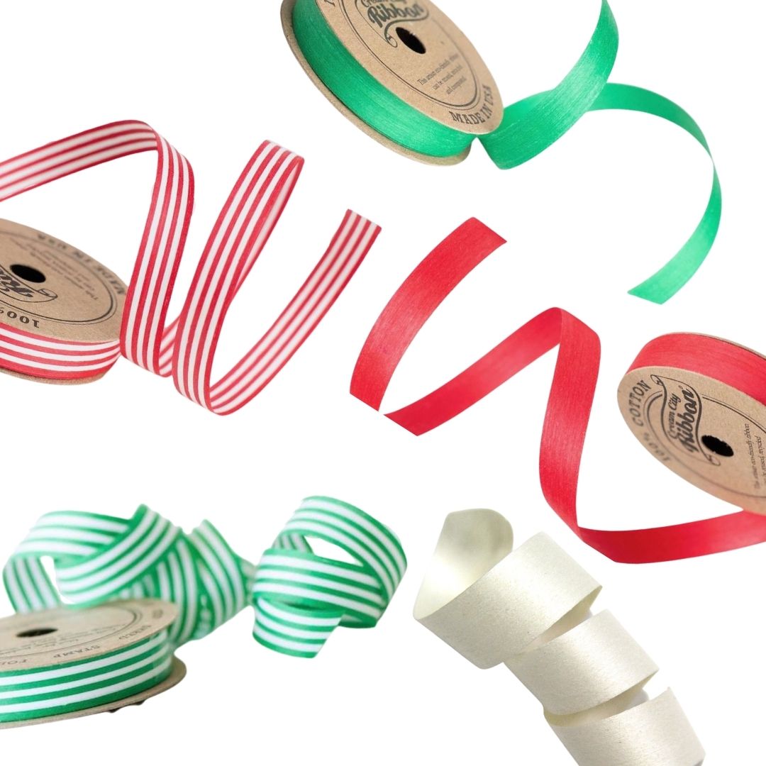 Eco-friendly Cotton Ribbon in Green & White Stripe - Wrappily